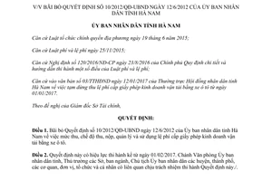 Quyết định 04/2017/QĐ-UBND bãi bỏ 10/2012/QĐ-UBND lệ phí cấp giấy phép kinh doanh vận tải Hà Nam