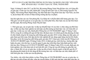 Thông báo 33/TB-BGDĐT kết luận của Bộ trưởng Phùng Xuân Nhạ buổi làm việc Giám đốc sở giáo dục 2017