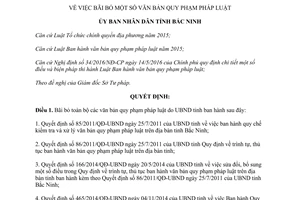 Quyết định 01/2017/QĐ-UBND bãi bỏ văn bản quy phạm pháp luật Bắc Ninh