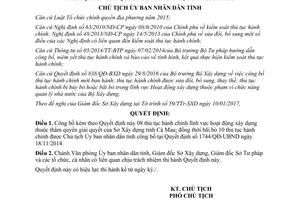 Quyết định 102/QĐ-UBND thủ tục hành chính hoạt động xây dựng thẩm quyền Sở Xây dựng Cà Mau 2017