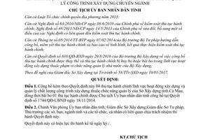 Quyết định 104/QĐ-UBND thủ tục hành chính hoạt động xây dựng chất lượng công trình Cà Mau 2017