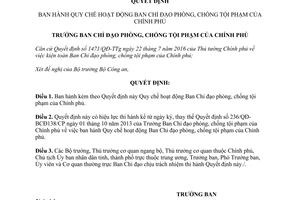 Quyết định 12/QĐ-BCĐ138/CP Quy chế hoạt động Ban Chỉ đạo phòng chống tội phạm 2017