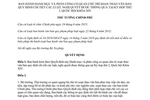 Quyết định 65/QĐ-TTg phân công cơ quan chủ trì soạn thảo văn bản quy định chi tiết luật nghị quyết 2017