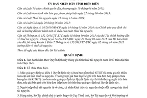 Quyết định 03/2017/QĐ-UBND giá tính thuế tài nguyên Điện Biên