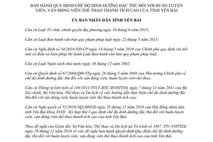 Quyết định 03/2017/QĐ-UBND chế độ dinh dưỡng đối với huấn luyện vận động viên thể thao Yên Bái