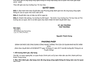 Quyết định 62/QĐ-BTTTT Phương pháp đánh giá mức độ ứng dụng công nghệ thông tin cơ quan 2016 2017