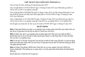 Quyết định 137/QĐ-UBND Danh mục dịch vụ sự nghiệp công sử dụng ngân sách lĩnh vực lưu trữ Sơn La 2017
