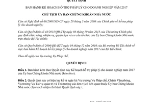 Quyết định 69/QĐ-UBCK Kế hoạch hỗ trợ pháp lý cho doanh nghiệp 2017