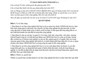 Quyết định 06/2017/QĐ-UBND chức năng nhiệm vụ quyền hạn Ban Quản lý các khu công nghiệp Sơn La