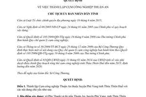 Quyết định 143/QĐ-UBND thành lập Cụm công nghiệp Thuận An Huế 2017