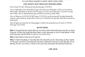 Quyết định 135/QĐ-UBND 2017 công bố thủ tục hành chính Kinh tế hợp tác nông thôn Hòa Bình