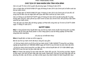 Quyết định 136/QĐ-UBND 2017 thủ tục hành chính Bảo vệ thực vật Thủy sản Nông nghiệp Hòa Bình