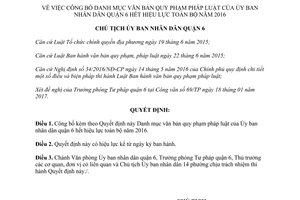Quyết định 626/QĐ-UBND danh mục văn bản quy phạm pháp luật hết hiệu lực quận 6 Hồ Chí Minh 2017
