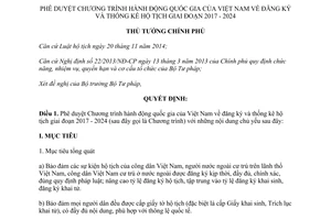Quyết định 101/QĐ-TTg Chương trình hành động quốc gia đăng ký thống kê hộ tịch 2017 2024