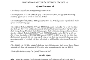 Quyết định 264/QĐ-BYT công bố Danh mục thuốc biệt dược gốc Đợt 16 2017