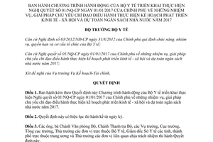 Quyết định 267/QĐ-BYT Chương trình hành động thực hiện 01/NQ-CP 2017