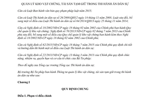 Thông tư 01/2017/TT-BTP quản lý kho vật chứng tài sản tạm giữ trong thi hành án dân sự