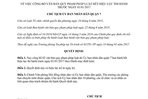 Quyết định 454/QĐ-UBND ông bố văn bản hết hiệu lực thi hành Ủy ban nhân dân quận 7 Hồ Chí Minh 2017