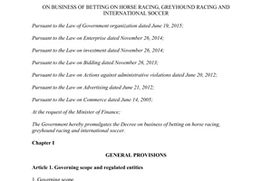 Decree 06/2017/ND-CP businessf betting on horse racing greyhound racing and international soccer