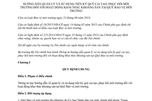 Thông tư 08/2017/TT-BTC quản lý sử dụng tiền ký quỹ cải tạo phục hồi môi trường khai thác khoáng sản