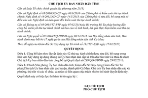 Quyết định 155/QĐ-UBND công bố thủ tục hành chính xây dựng áp dụng chung Ủy ban cấp xã Cà Mau 2017