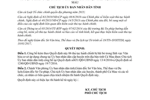 Quyết định 144/QĐ-UBND công bố thủ tục hành chính bị lĩnh vực Văn hóa cơ sở Cà Mau 2017