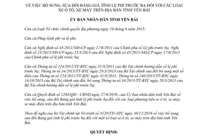 Quyết định 189/QĐ-UBND 2017 sửa đổi Bảng giá tính lệ phí trước bạ đối với các loại xe Yên Bái