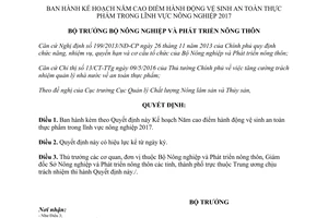 Quyết định số 235/QĐ-BNN-QLCL 2017 Năm cao điểm vệ sinh an toàn thực phẩm nông nghiệp