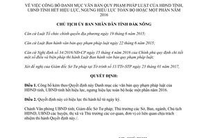 Quyết định 190/QĐ-UBND 2017 văn bản quy phạm Hội đồng Ủy ban tỉnh hết hiệu lực Đắk Nông 2016