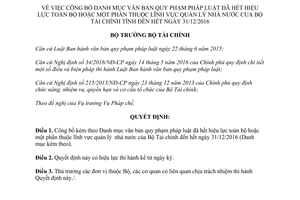 Quyết định 166/QĐ-BTC văn bản quy phạm pháp luật hết hiệu lực toàn bộ một phần 2017