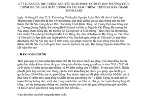Thông báo 35/TB-VPCP kết luận Thủ tướng buổi họp giải pháp chống ùn tắc giao thông Hà Nội 2017