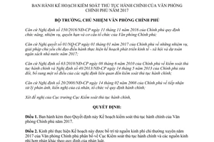 Quyết định 186/QĐ-VPCP Kế hoạch kiểm soát thủ tục hành chính 2017