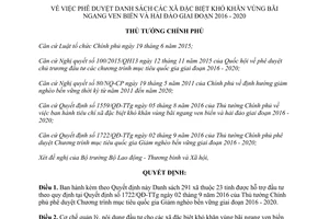 Quyết định 131/QĐ-TTg Danh sách xã đặc biệt khó khăn vùng bãi ngang ven biển hải đảo 2016 2020 2017