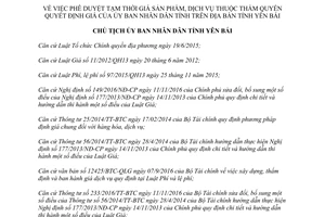 Quyết định 217/QĐ-UBND 2017 phê duyệt tạm thời giá thuộc thẩm quyền Ủy ban tỉnh Yên Bái