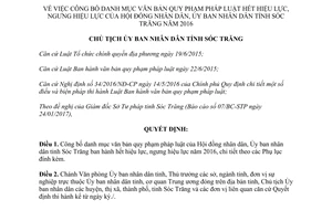 Quyết định 174/QĐ-UBND công bố danh mục văn bản hết hiệu lực Sóc Trăng 2017