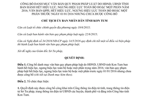 Quyết định 62/QĐ-UBND 2017 công bố danh mục văn bản hết hiệu lực Kon Tum