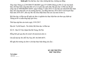 Công văn 21/BGDĐT-KHTC 2017 nhắc báo cáo thực hiện quy chế công khai