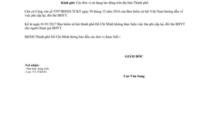 Công văn 36/BHXH-KHTC không thu phí cấp lại đổi thẻ bảo hiểm y tế Thành phố Hồ Chí Minh 2017