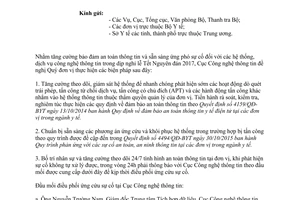 Công văn 14/CNTT-CSHT tăng cường công tác bảo đảm an toàn trật tự trong dịp nghỉ lễ Tết Nguyên đán 2017