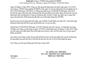 Công văn 361/TCHQ-KDHQ trả lời đơn kiến nghị công ty công nghiệp SUMMIT 2017