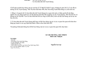 Công văn 715/VPCP-CN đầu tư đường cao tốc Tuyên Quang Phú Thọ theo hình thức PPP 2017