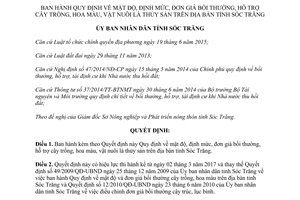 Quyết định 09/2017/QĐ-UBND mật độ định mức đơn giá bồi thường hỗ trợ cây trồng hoa màu Sóc Trăng