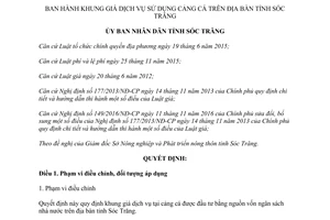 Quyết định 10/2017/QĐ-UBND khung giá dịch vụ sử dụng tại cảng cá Sóc Trăng