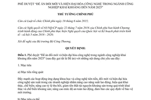 Quyết định 259/QĐ-TTg Đề án đổi mới hiện đại hóa công nghệ ngành công nghiệp khai khoáng 2017