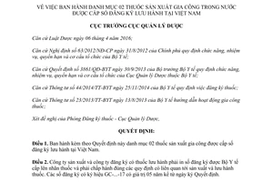 Quyết định 72/QĐ-QLD danh mục 02 thuốc sản xuất gia công được cấp số đăng ký lưu hành Việt Nam 2017