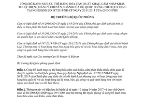 Thông tư 40/2017/TT-BQP công bố danh mục cụ thể hàng hóa cấm xuất nhập khẩu