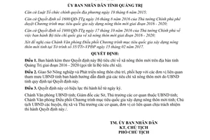 Quyết định 325/QĐ-UBND Bộ tiêu chí về xã nông thôn mới Quảng Trị 2016 2020 2017