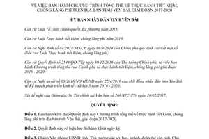 Quyết định 249/QĐ-UBND 2017 Chương trình tổng thể thực hành tiết kiệm chống lãng phí Yên Bái
