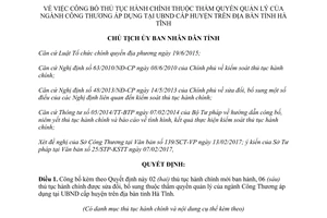 Quyết định 535/QĐ-UBND 2017 thủ tục hành chính ngành công thương Ủy ban cấp huyện Hà Tĩnh