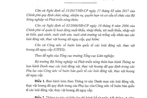 Thông tư 04/2017/TT-BNNPTNT Danh mục động vật thực vật hoang dã phụ lục Công ước CITES